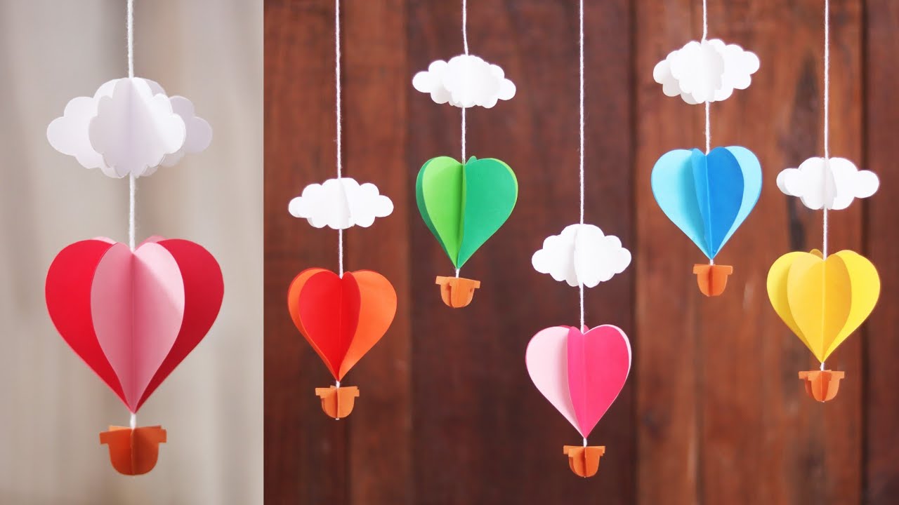 Simple 3D Paper Hot Air Balloon Craft  - DIY Easy paper wall decoration ideas