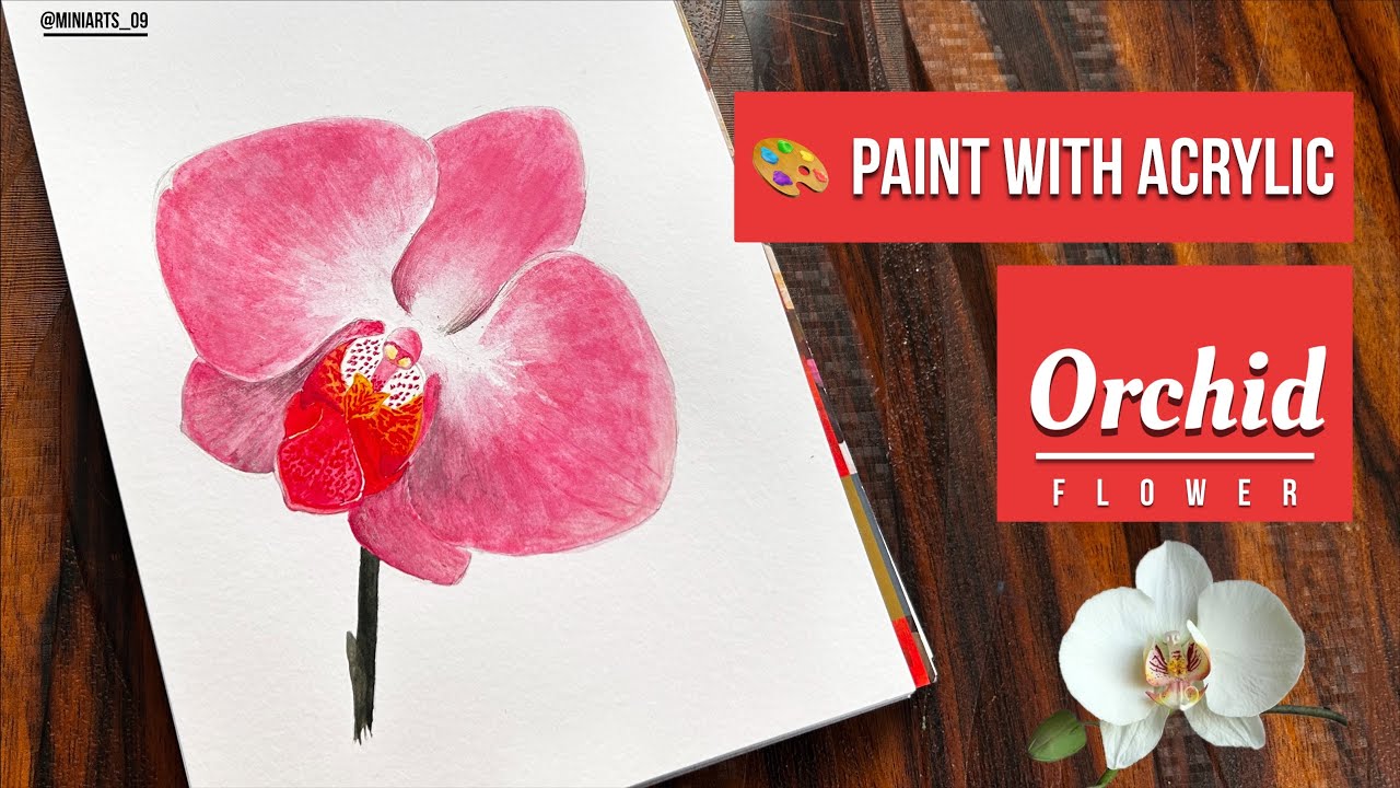 Orchid flower drawing with watercolour 🎨 | Acrylic painting tutorial step by step 