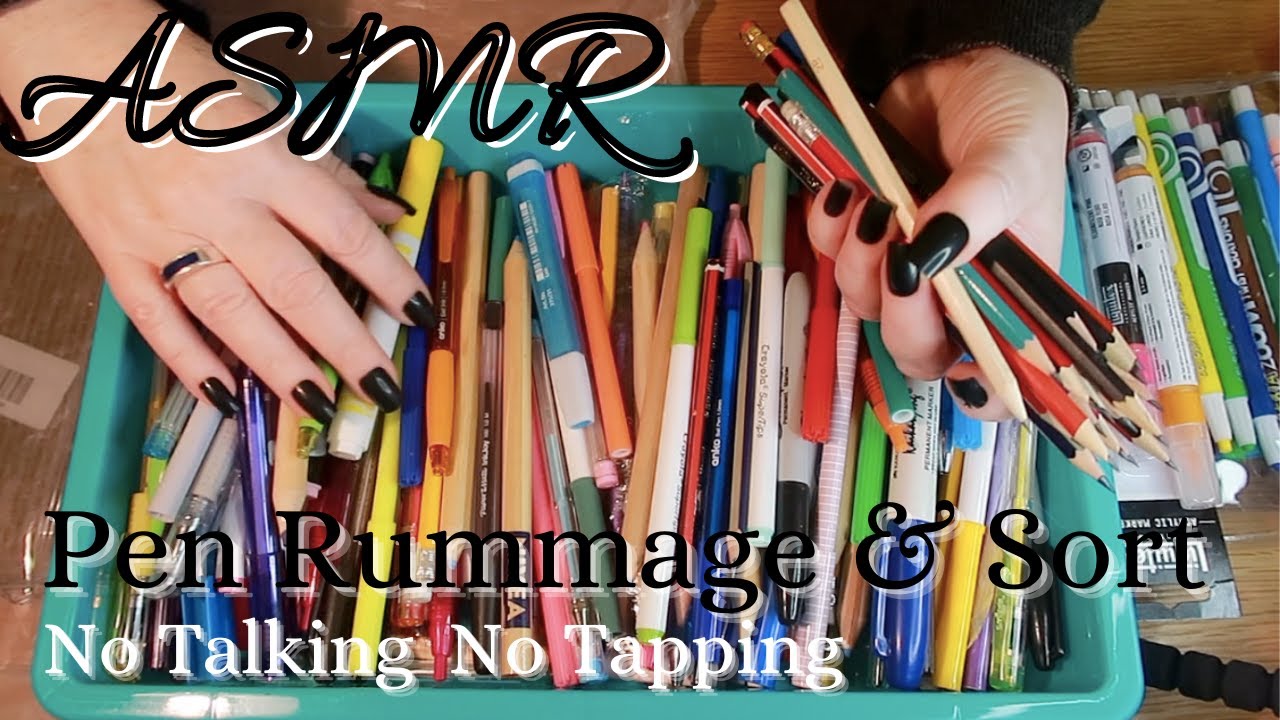 ASMR Pen Rummage & Sort with heavy plastic crinkles. No talking. No tapping. Fall asleep easily...