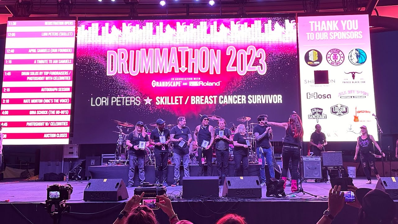Jimmy D&rsquo;Anda (BulletBoys) & Lori Peters (Skillet) jamming at Drummathon 2023