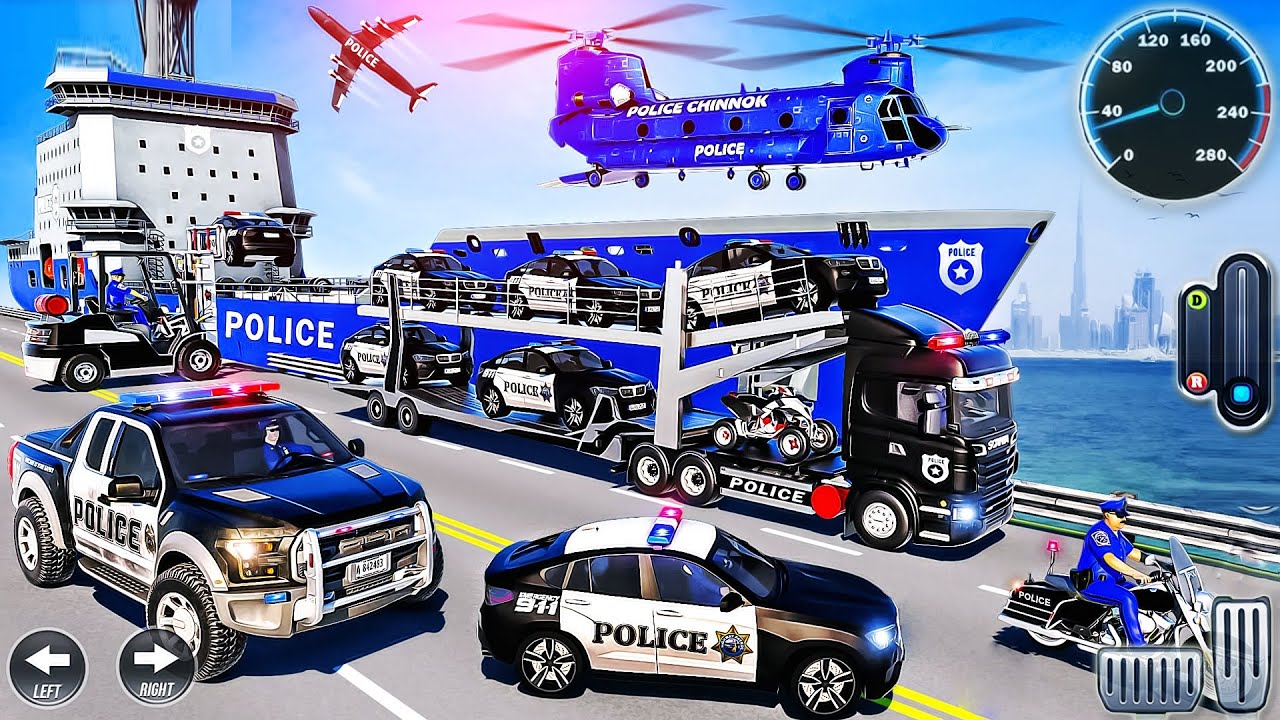 US City Police Car Transporter Driving - Police Trailer Truck Driver Simulator 3D - Android GamePlay