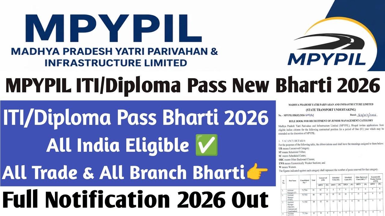 MPYPIL New Recruitment 2026 🔥 | ITI & Diploma Pass | All India Eligible | Apply Online