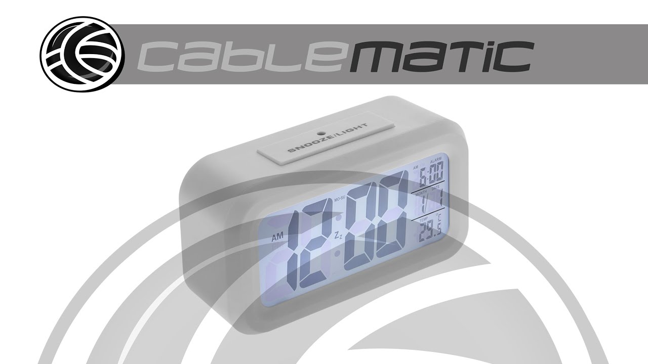Reloj despertador digital con función SNOOZE, luz LED - distribuido por CABLEMATIC ®