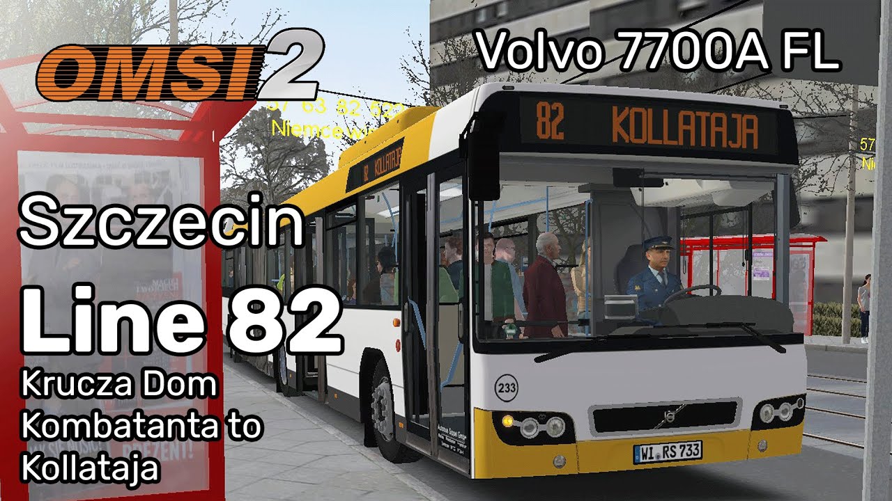 OMSI 2 Fikcyjny Szczecin - Line 82 - Volvo 7700A FL - Krucza Dom Kombatanta to Kollataja - 60FPS