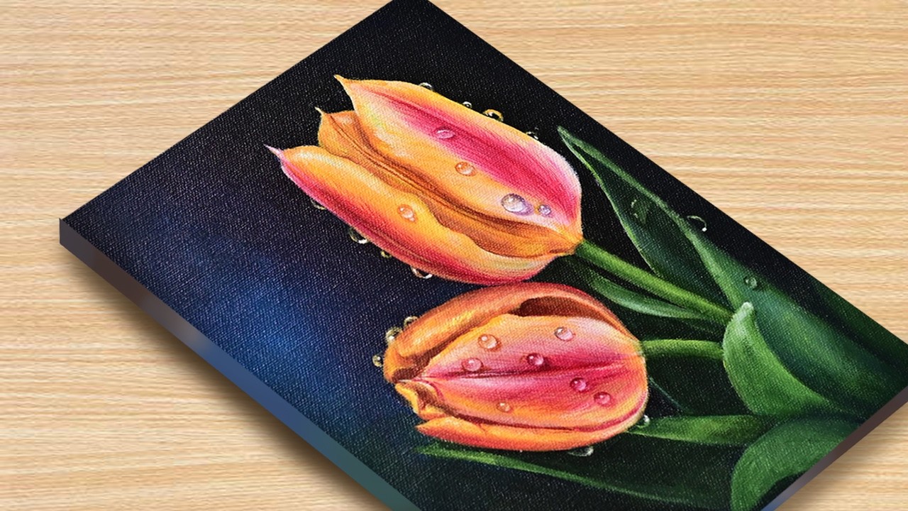 Rainy days tulip Acrylic painting for Beginners