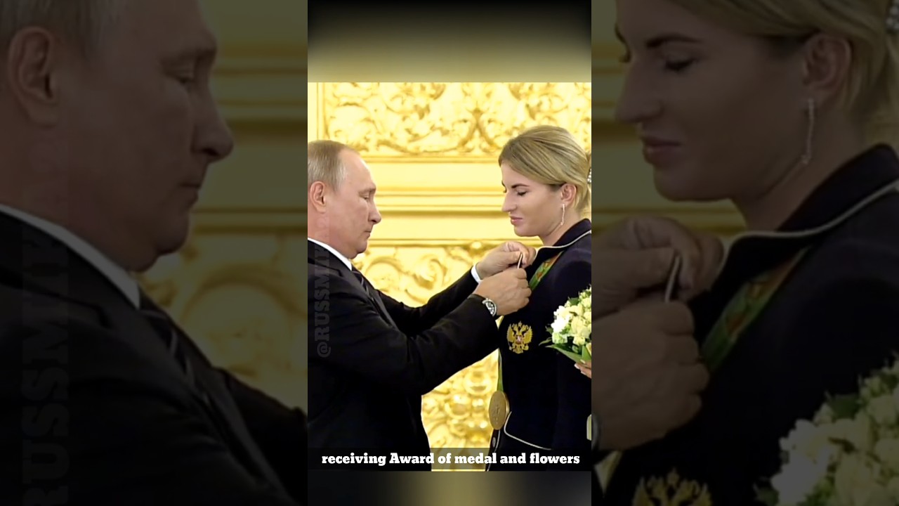 President Vladimir Putin gives award to cute Sports Girl #russia #kremlin #olympics #putin #shorts