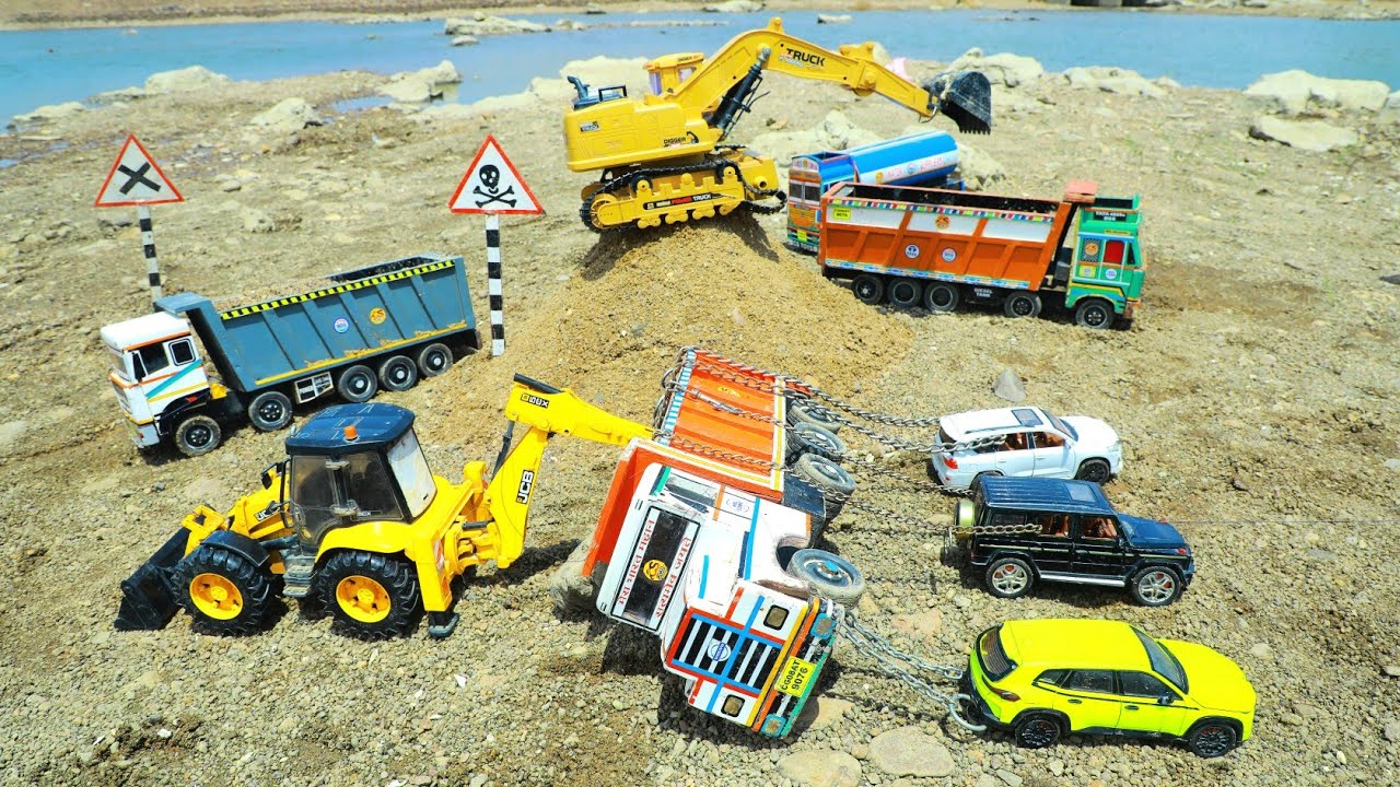 Sand Loading Volvo Dump Truck Accident Pulling Out Scorpio G-Wagon BMW Car ? Jcb ki khudai | CS Toy
