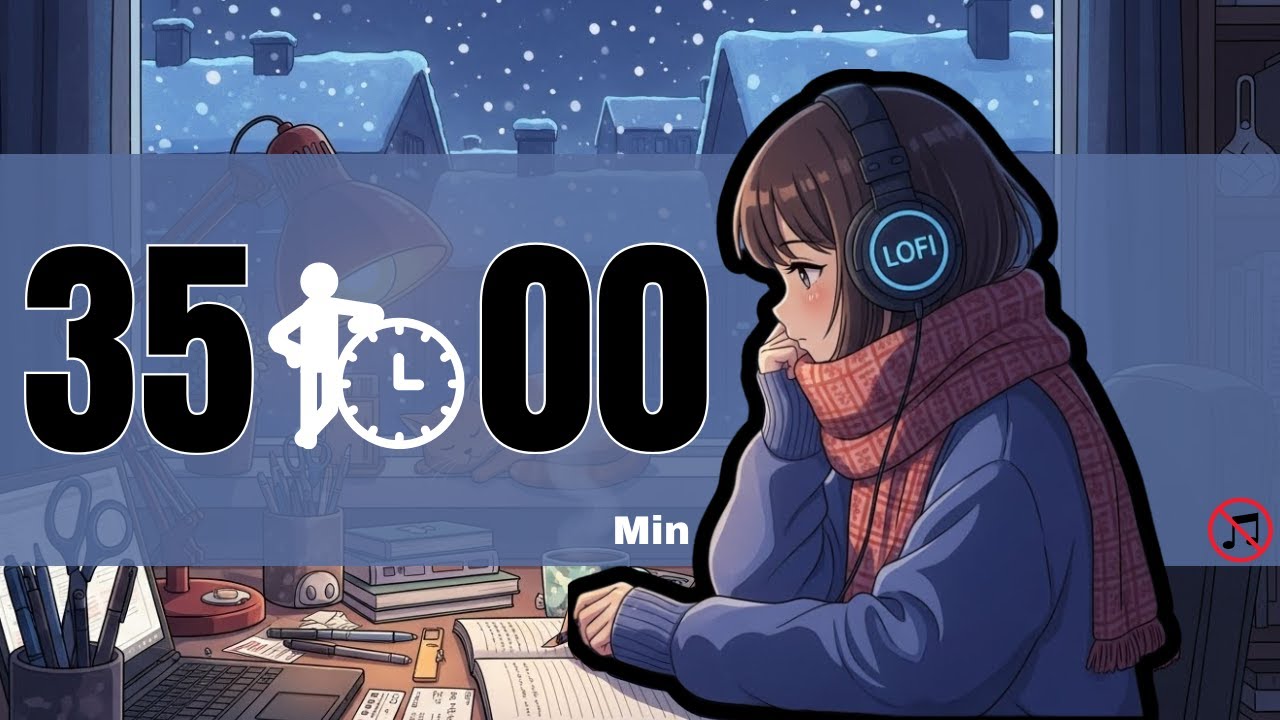 35-Minute Winter Countdown Timer ❄️ Cozy Snow & Coffee Ambience 집중 Work/Study Session