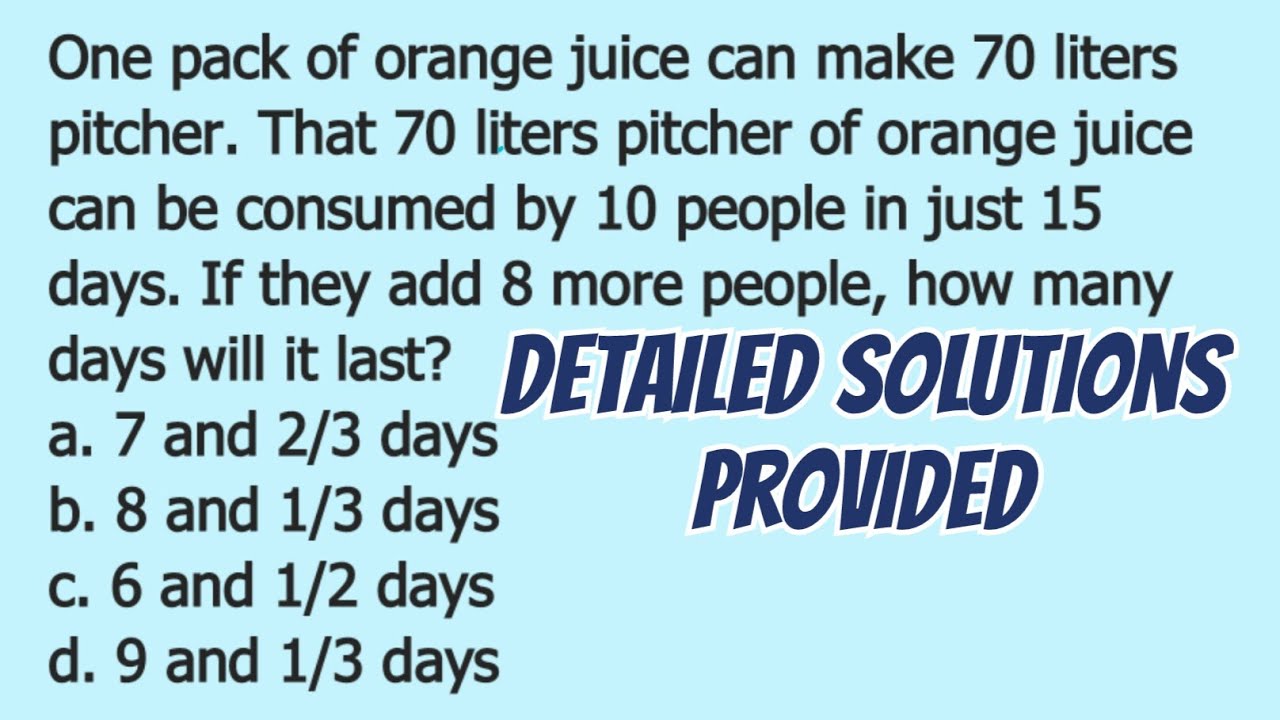 Work Job Problem: 10 people in 15 days... If they add 8 more people, how many days will it last?