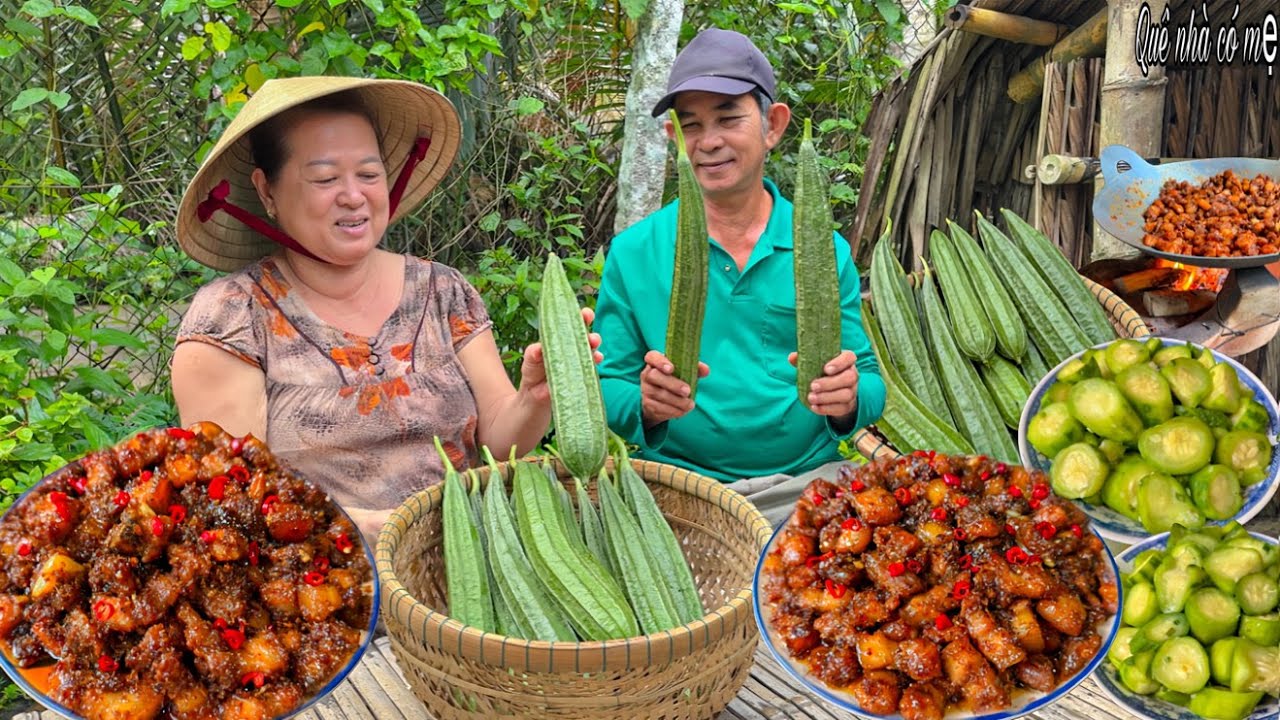 Thịt Rang Sả Ớt, Mướp Khía Xào Mỡ | Bữa Cơm Quê Nhà Cha Vào Bếp Phụ Mẹ  || Countryside rice