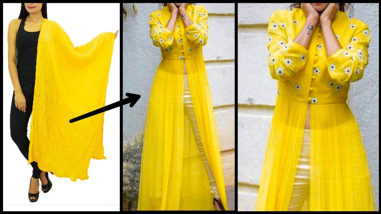 Convert Old Dupatta Into Front Slit Dress/Kurti || Reuse Old Dupatta