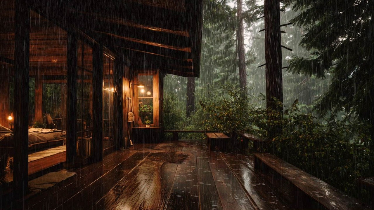 🌧️ Lluvia Nocturna y Serena en la Cabaña en la Montaña | Sonido Natural para Dormir