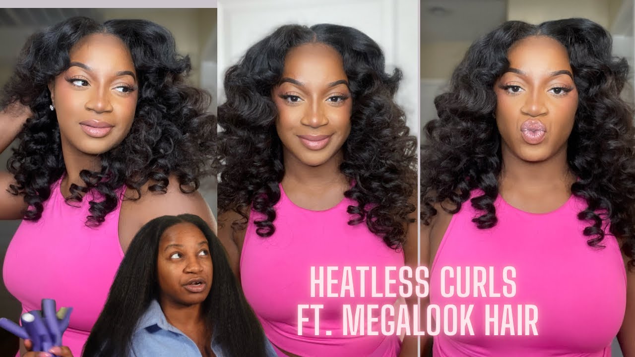 How to Get Heatless Curls with Flexi Rods on a  Glueless Kinky Straight Wig ft. Megalook hair