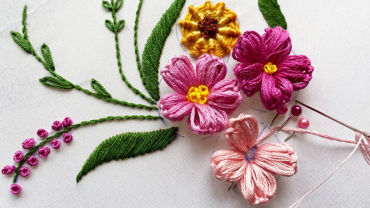 Hand Embroidery: Brazilian Embroidery Stitches - Flower Embroidery - Corner Flower Embroidery