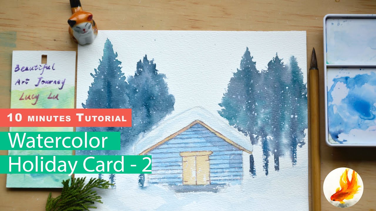 #23 Easy Watercolor holiday card -2 | DIY New Year Card Tutorial