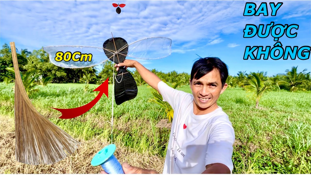 Cách Làm Diều Cánh Cốc 80cm Bằng Cây Chổi Quét Sân Bay Thật Cao