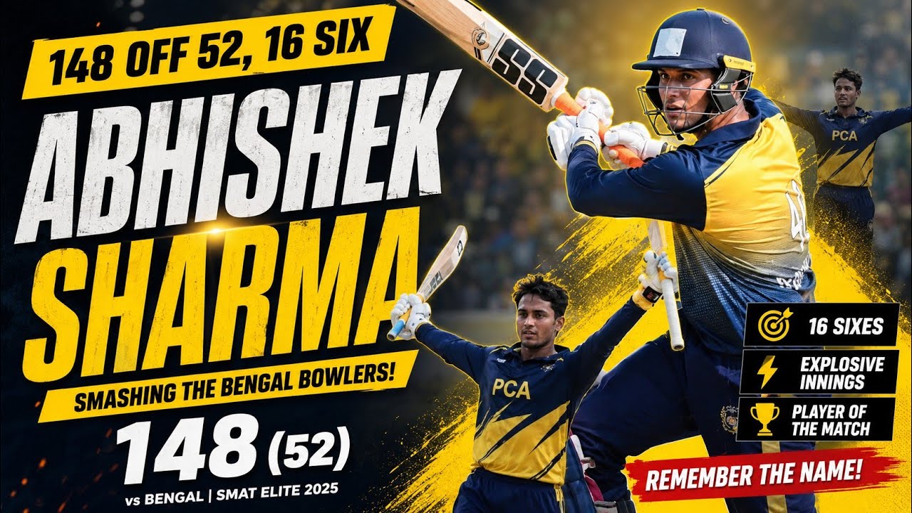 SMAT 2025, Punjab vs Bengal: Abhishek Sharma fastest Hundred in SMAT 148 off just 52 balls 🏆🏏💯