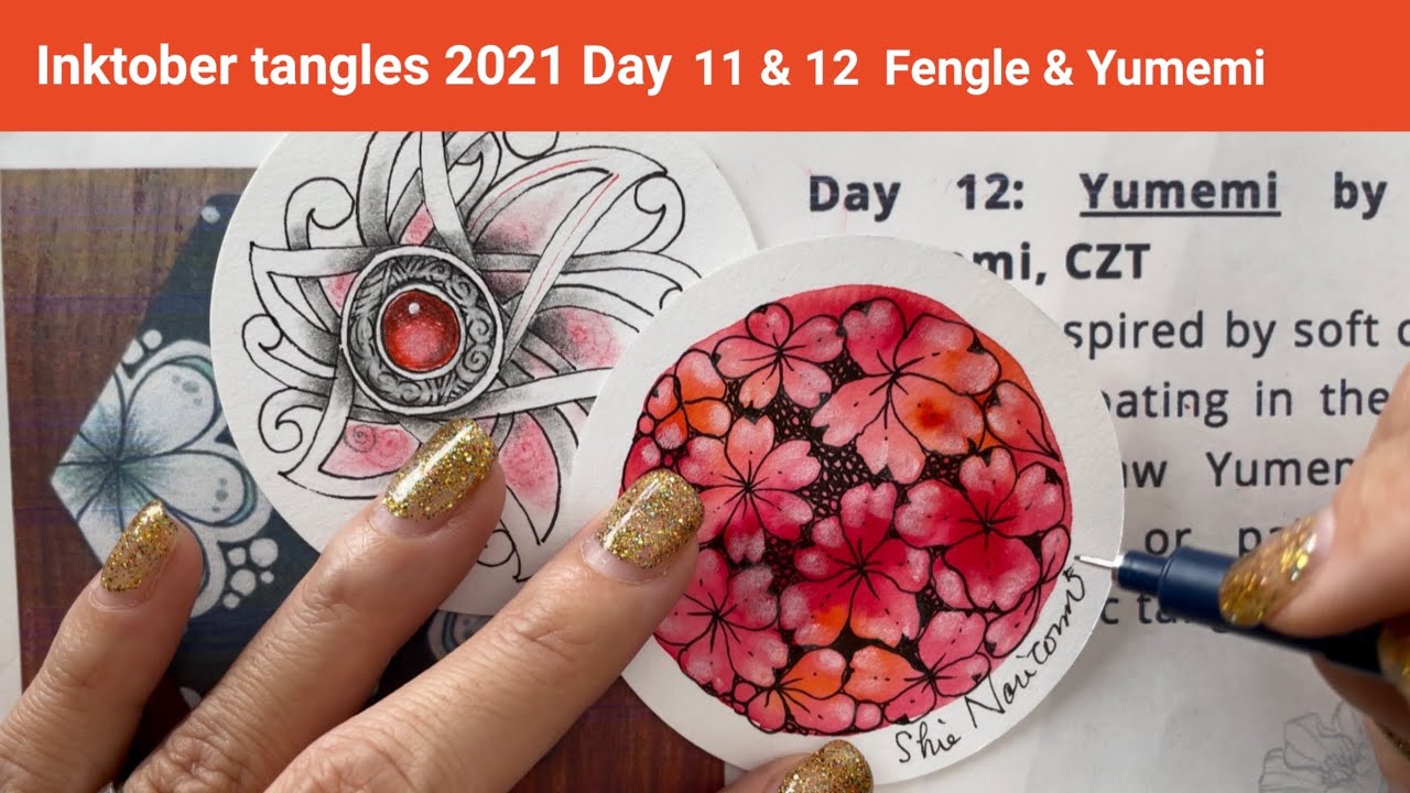 Inktober tangles 2021 Day 11&12 #Fengle & #Yumemi