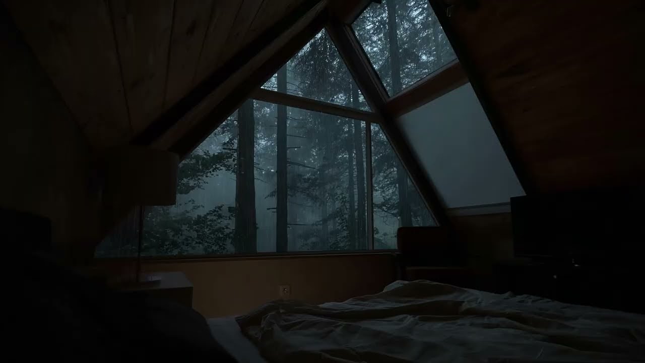 Gentle Rain & Crackling Fireplace for Deep Sleep | RainLoft Cabin 3 Hours Black Screen