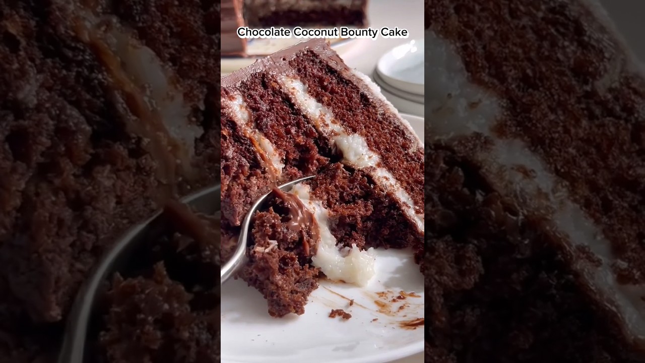 Chocolate Coconut Bounty Cake #shorts #food #chocolate #cake #trending #shortsfeed #coconut #recipe