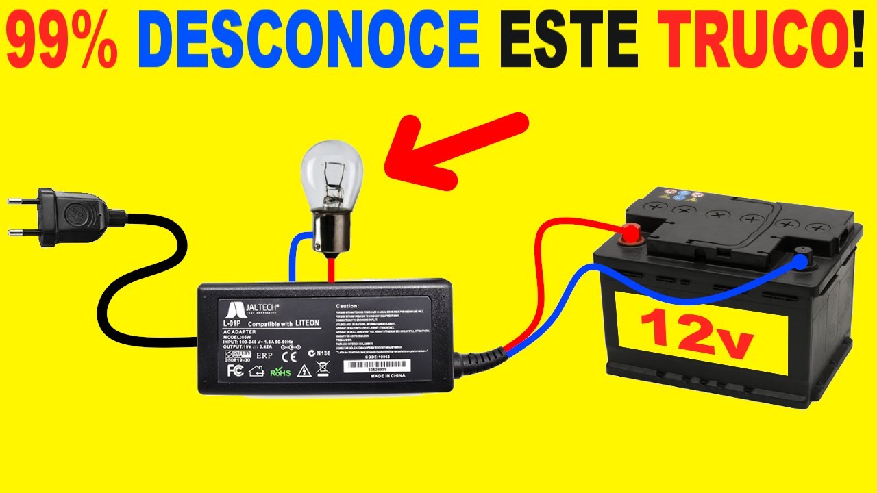 Como Cargar Cualquier Batería de 12v Con Cualquier Cargador De Laptop Aplicando Simple TRUCO!