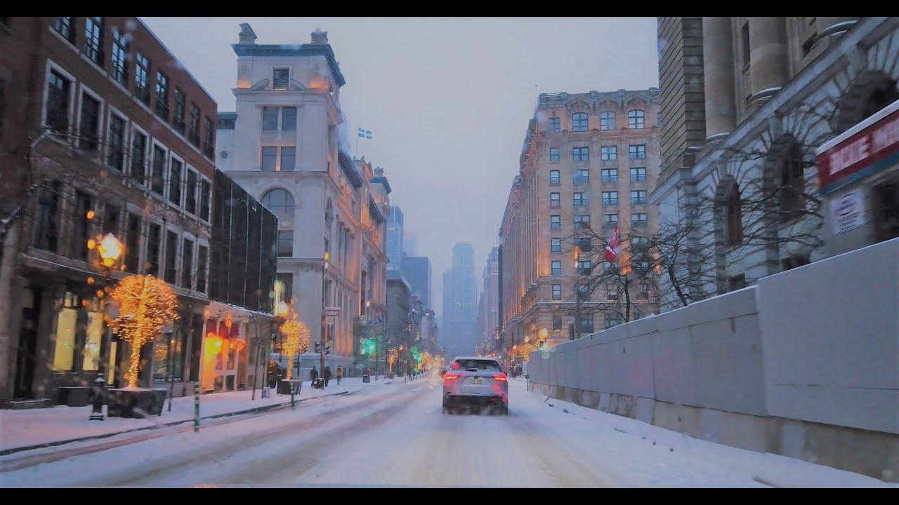 ⁴ᴷ⁶⁰ Winter Drive in Old Montréal and Downtown | 4K Binaural City Ambience