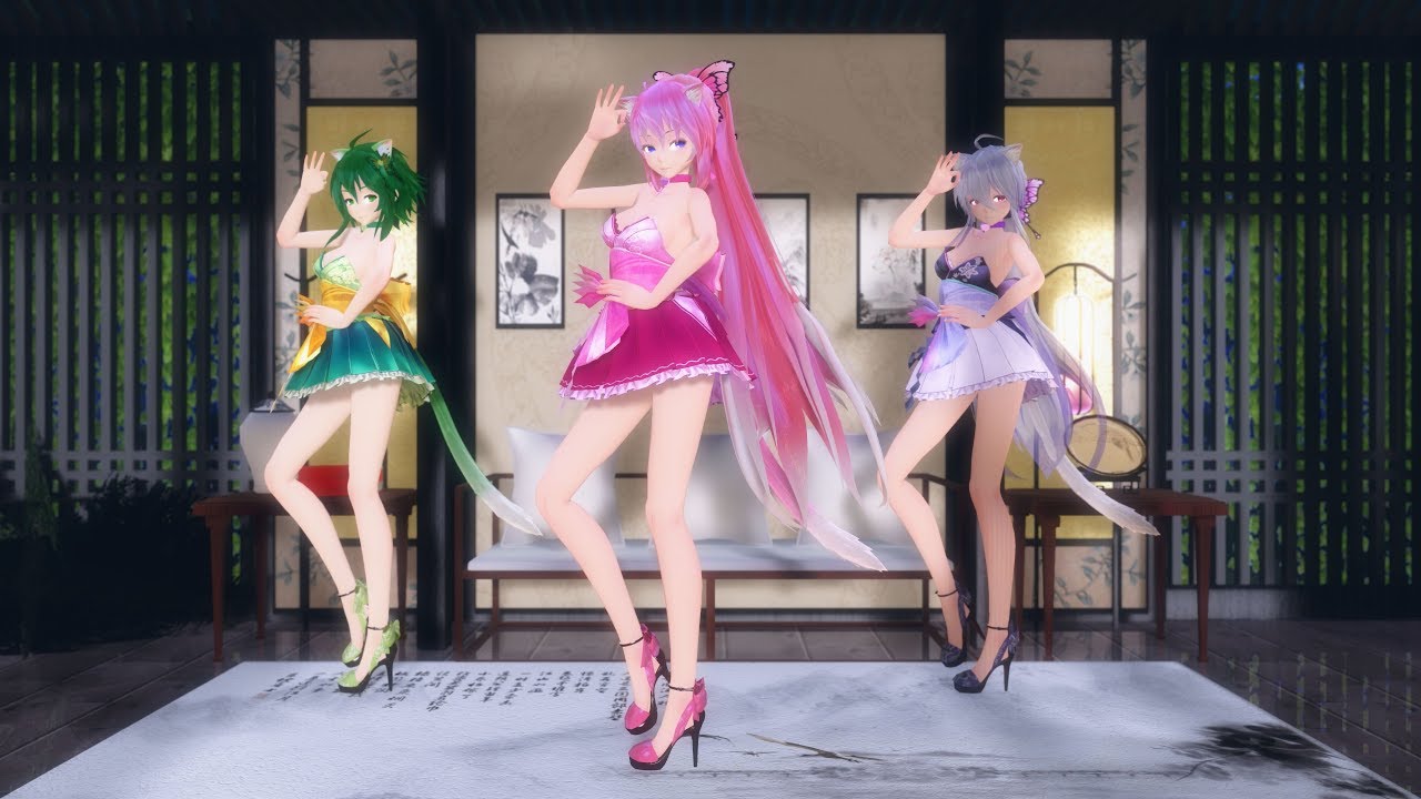 【MMD】着物風ミニスカ巫女衣装なルカハクグミで「Girls」[Take1.1][4K60fps]