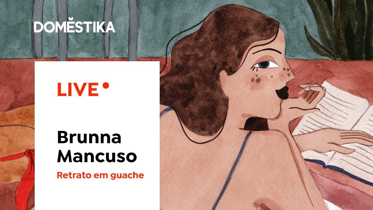 Retrato feminino estilizado em guache, com Brunna Mancuso
