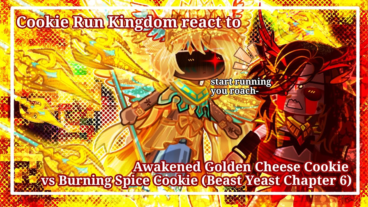 Cookie Run Kingdom react to Awakened Golden Cheese Cookie vs Burning Spice Cookie | CRK X Gacha