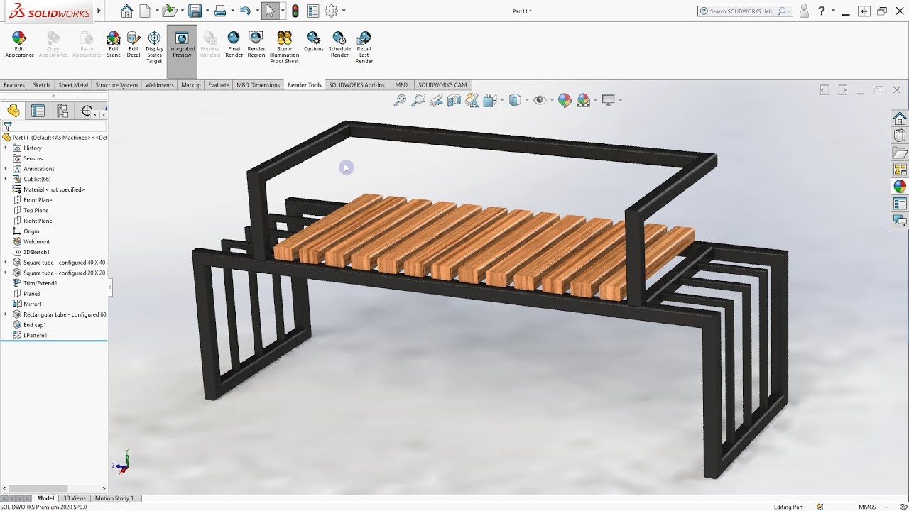 【Solidworks】 Exercise 01 : ' Long Bench ' in version 2020 | 3D CAD Tutorial