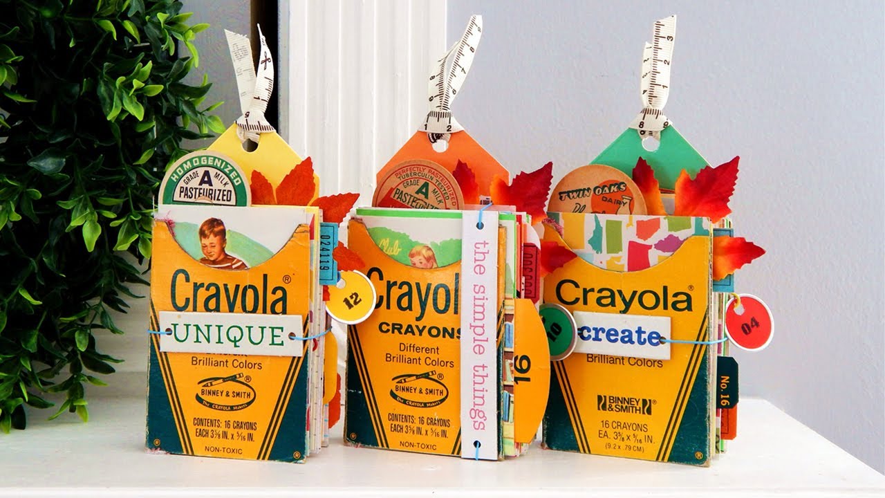 CRAYON BOX JUNK JOURNAL TUTORIAL!  How To Make School Days Memories KEEPSAKE! Step by Step Easy DIY!