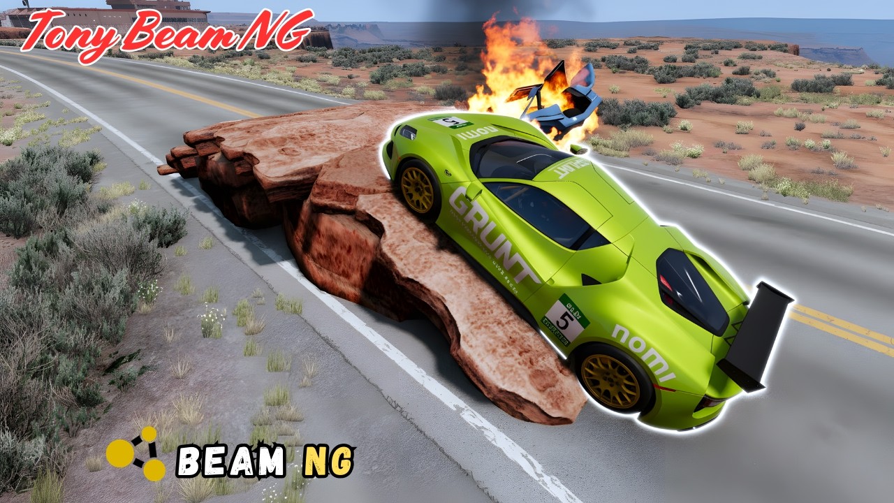 Massive rock slide blocks the highway and sends this supercar straight into chaos!