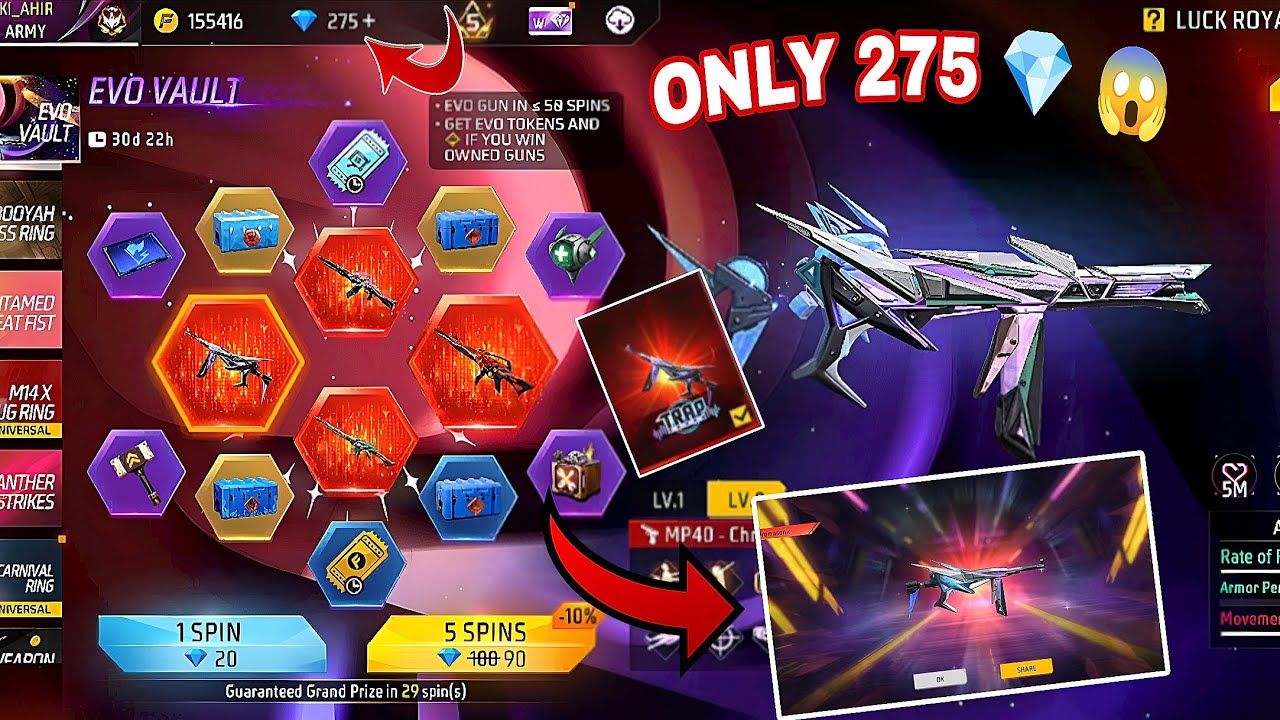 New Evo Vault Event Spin | Only 300 Diamond Chromasonic Mp40 Trick 🤯🥳 | Free fire New event
