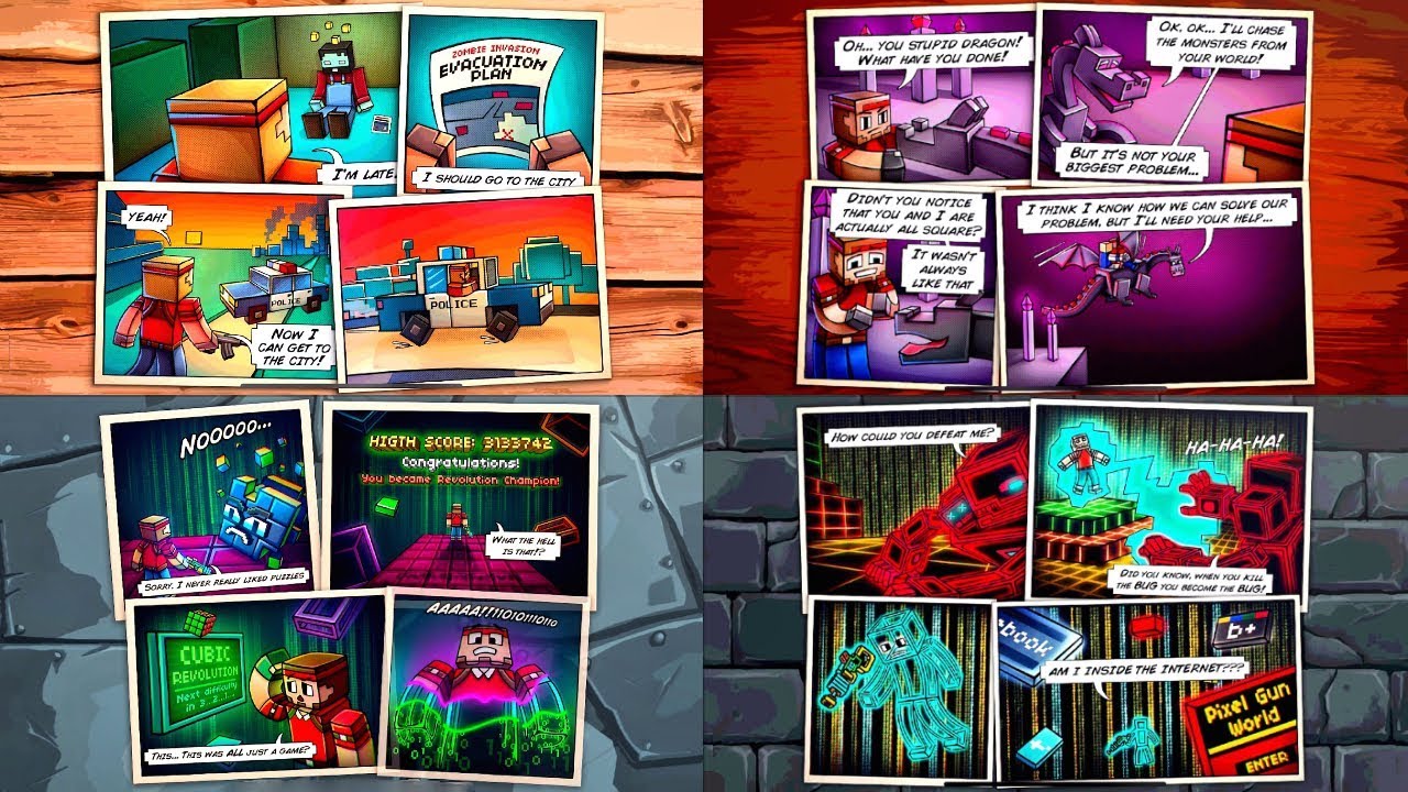 Pixel Gun 3D ALL Campaign Cutscenes! All Worlds 1-4 Comics! (HD)