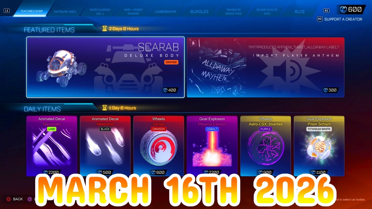 Rocket League ITEM SHOP Daily #477 (16th March 2026)