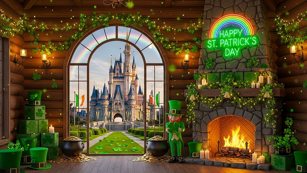 Disney ST Patrick Day Ambience | Soft Irish Instrumental Music with Fireplace Sounds for Relaxing