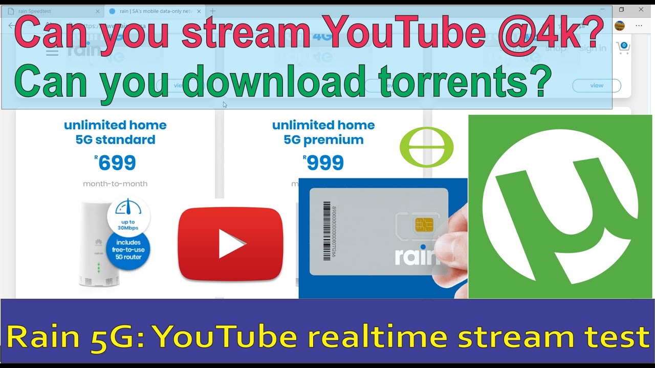 Rain 5G network Home Unlimited option: Can you stream YouTube @4k? Can you download torrents?