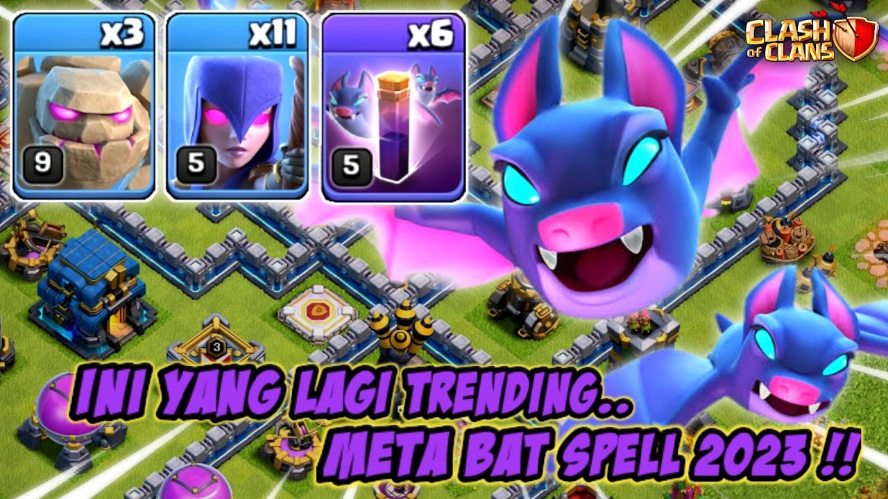 INI YANG LAGI TRENDING !! SERANGAN MUDAH GOLEM WITCH + 6 BAT SPELL | STRATEGI TH 12 - CLASH OF CLANS