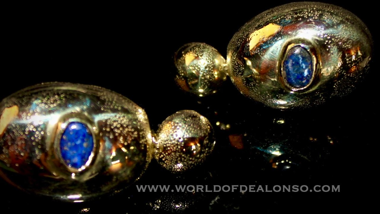 Ancient Style Gold Bauble Earrings with Lapis Lazuli