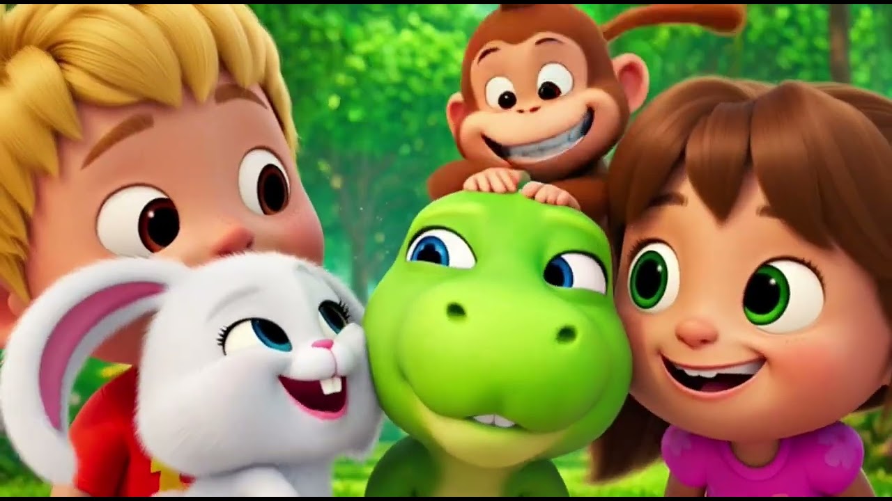 Baby Dinosaur and kids play in jungle  | Cute Dino Adventure | Kids 3D Animation