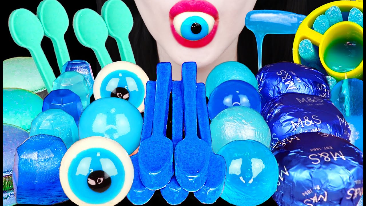 ASMR Blue Boba Bubble Tea Jelly Juicy Drop 쥬시드롭 보바 버블티 젤리 먹방 Mukbang, Eating