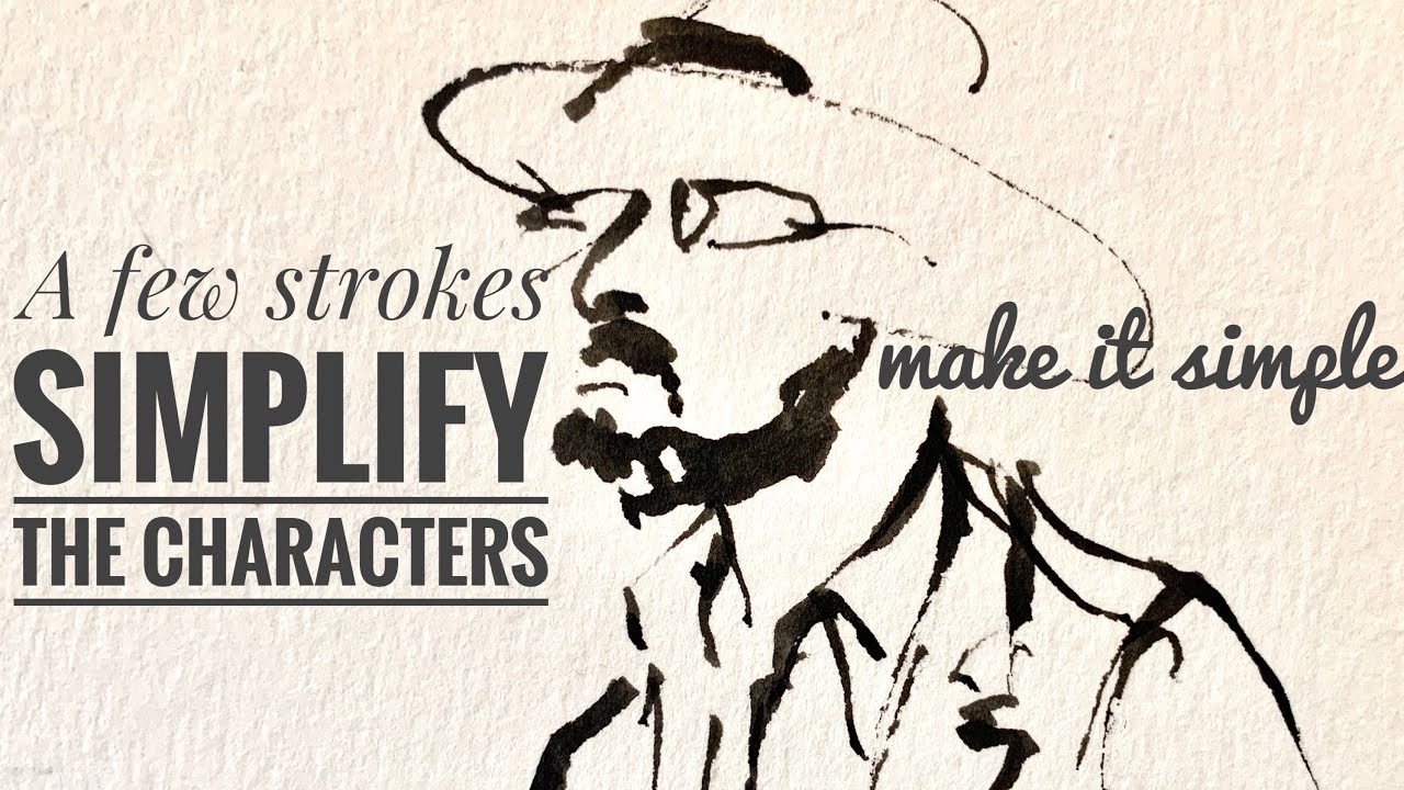 Outline characters with strokes/Ink sketch /Fude nib fountain pen