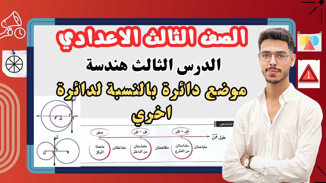 الدرس الثالث هندسة الترم الثاني 2025 | ما وضع دائرة بالنسبة لدائرة أخرى | الصف الثالث الإعدادي