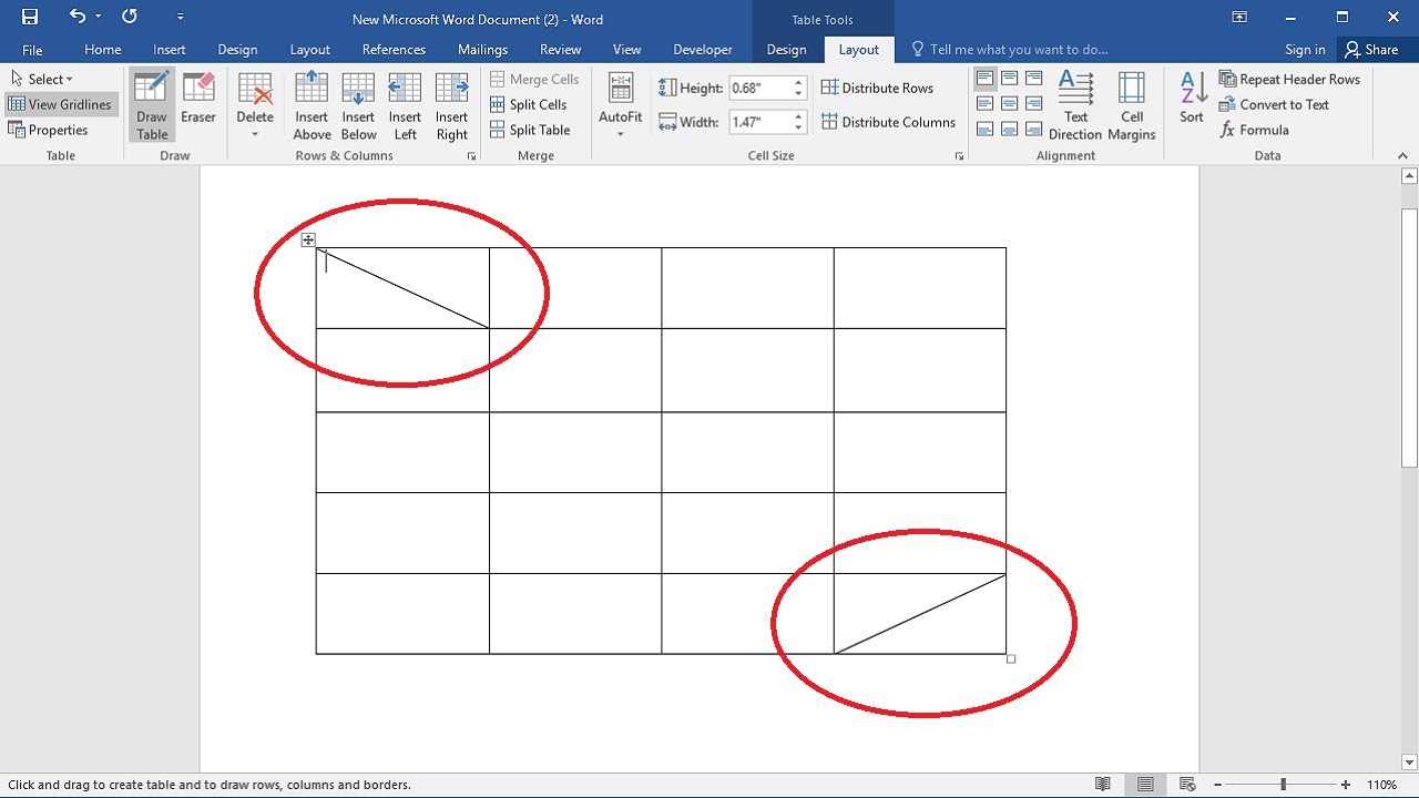 How to diagonally split a table cell in Word
