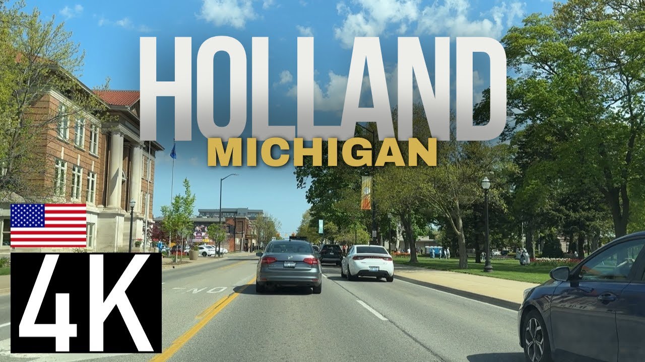 Road Tour of Holland, Michigan in 4K - Driving in Downtown Holland, MI