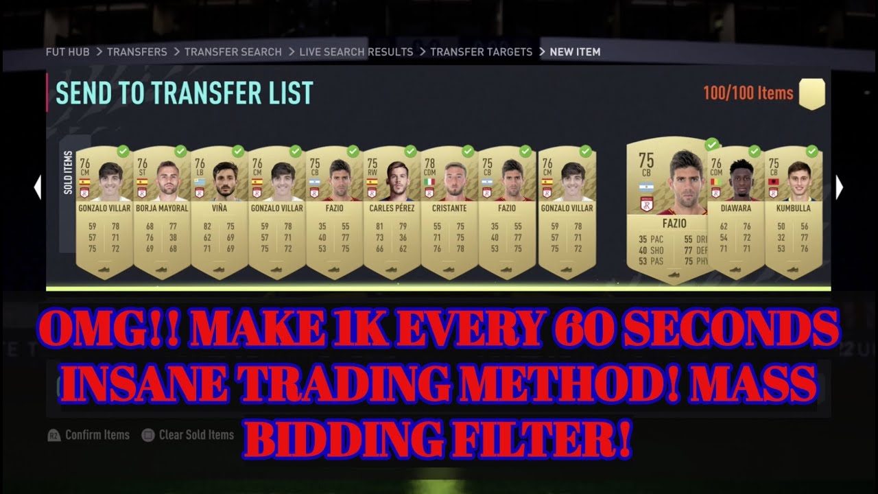 OMG!! MAKE 1K EVERY 60 SECONDS INSANE TRADING METHOD! MASS BIDDING FILTER! FIFA 22 TRADING TIPS!