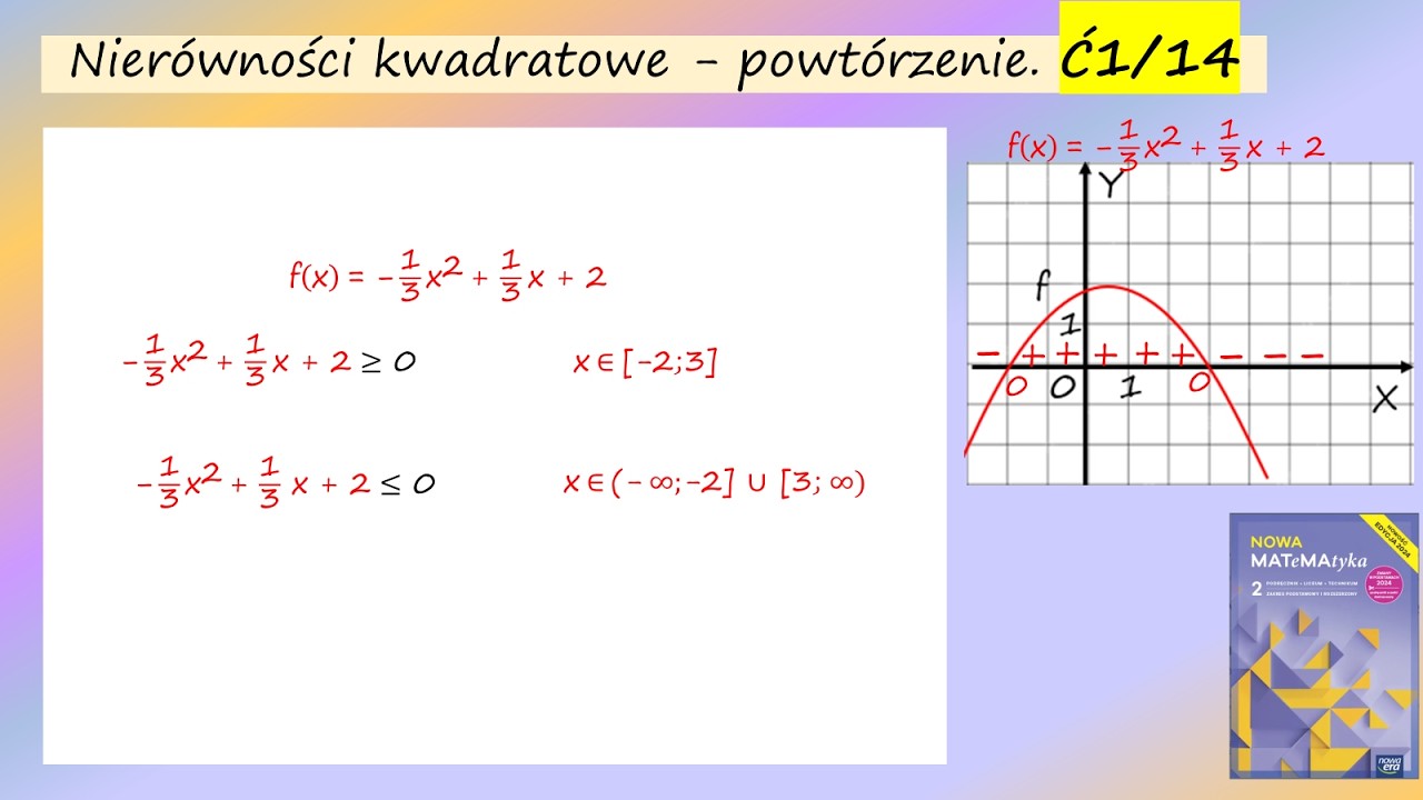 Ć1str.14 Na rysunku obok przedstawiono wykresy funkcji f(x) = -1/3x^2 +1/3x+2 i g(x) = x^2 -6x +8