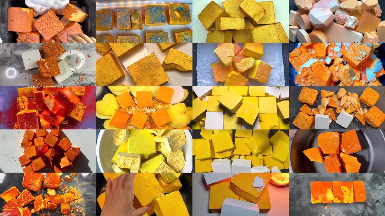 Bright yellow dyed gymchalk asmr | soft & crispy gymchalk | long edit compilation | various creator💛