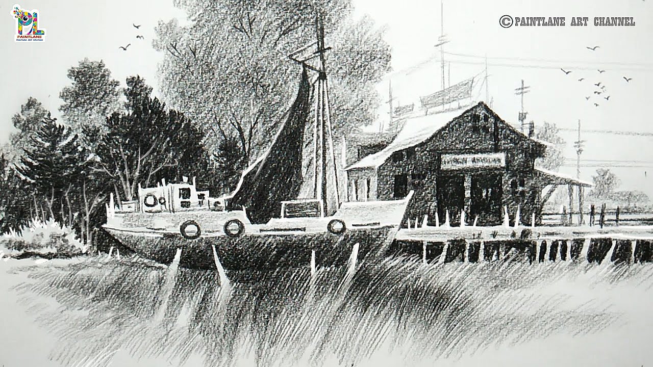 Scenery Art with Charcoal Pencil and Easy Pencil Strokes // PAINTLANE