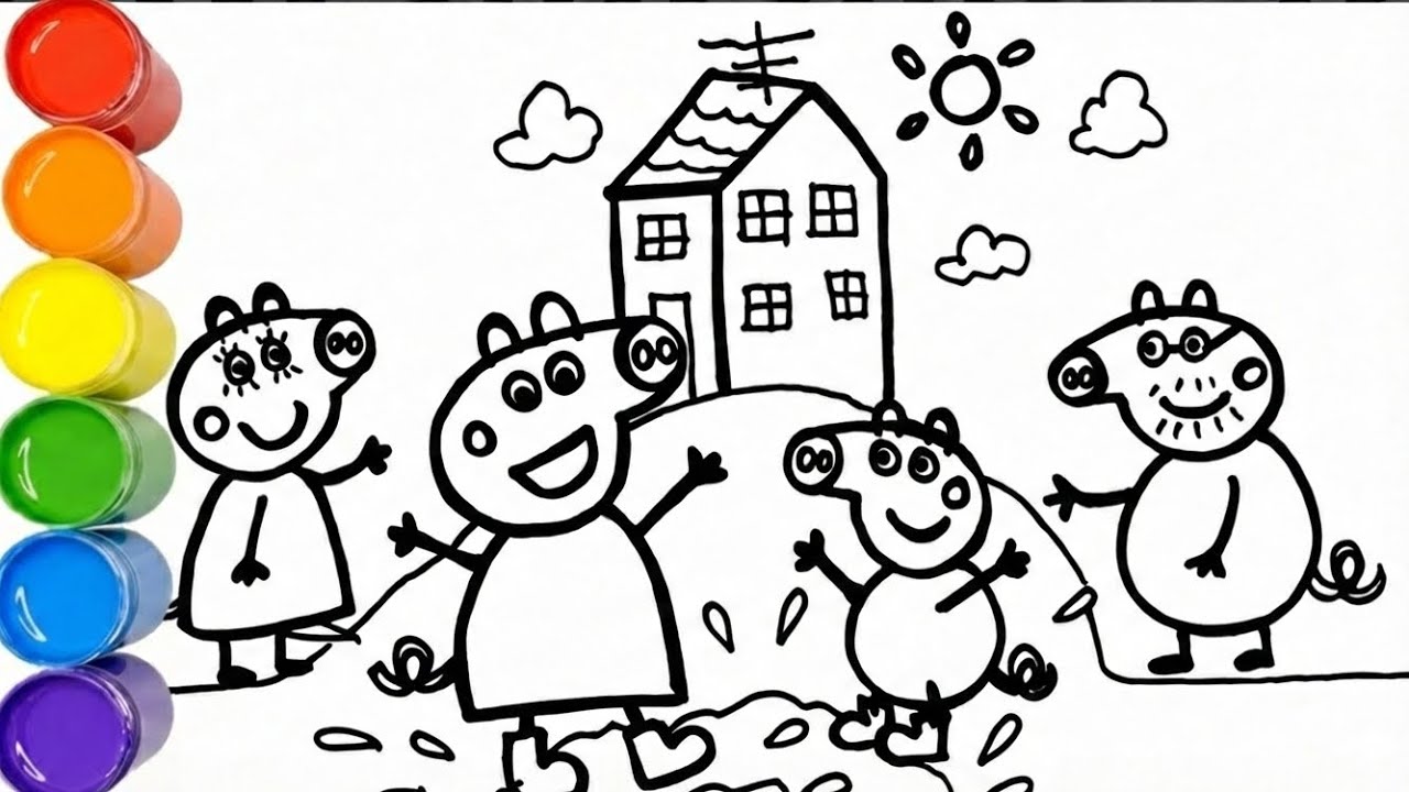 Рисунок семьи Свинки Пеппы 🐷 | Простой мультяшный рисунок для детей | Пошаговая инструкция